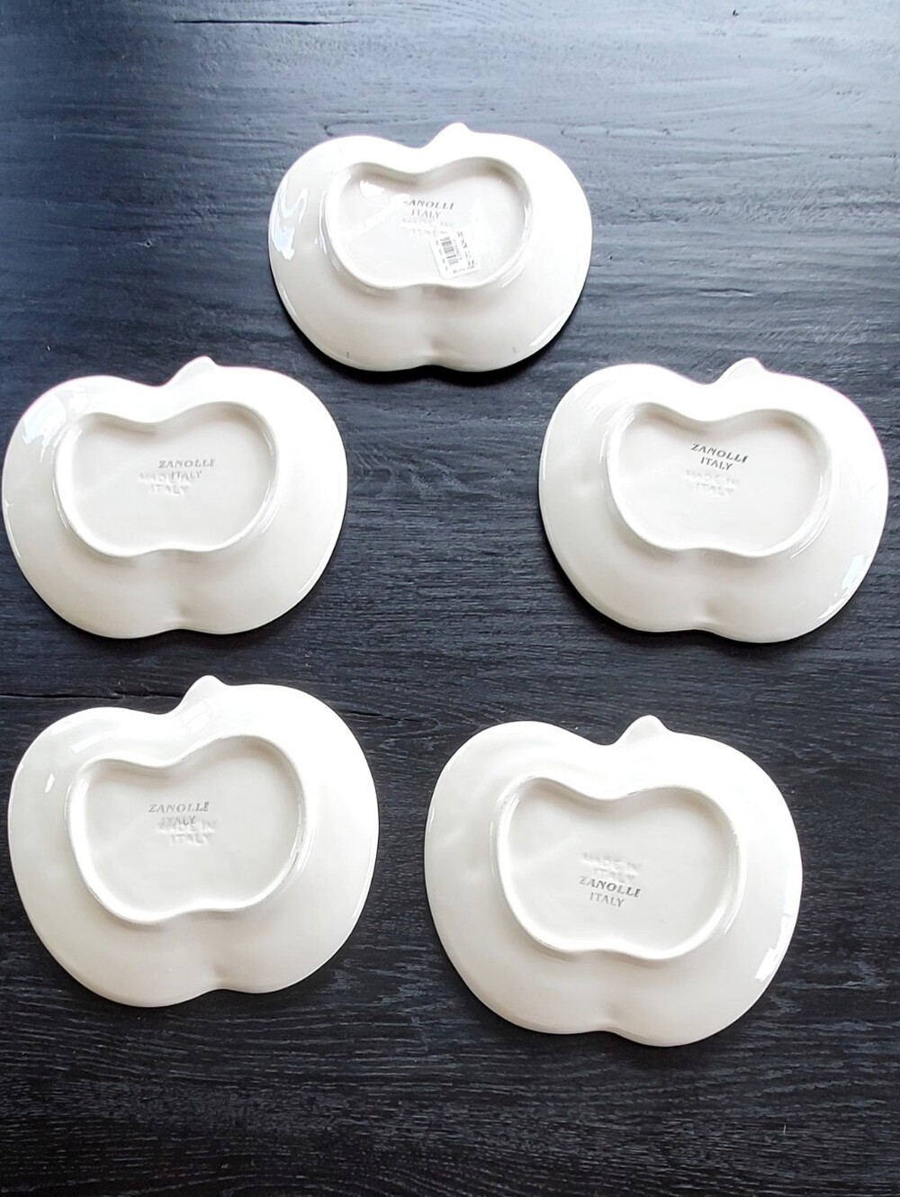 Zanolli Made In Italy White Green Ceramic Apple Shape Plates, Set 5, EUC - Picture 9 of 14